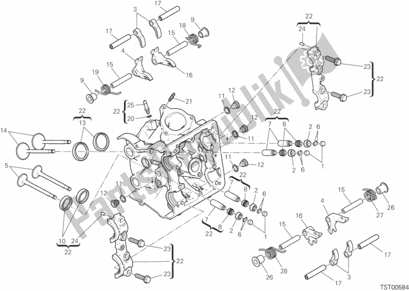 All parts for the Horizontal Cylinder Head of the Ducati Multistrada 950 SW Thailand 2018